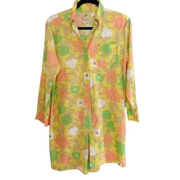 Vintage 70's Vibe Yellow Floral Button Front Long Sleeve Shorts Romper 13/14 - Picture 1 of 8